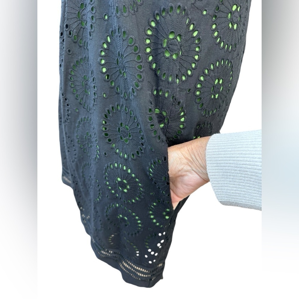 Cynthia Steefe Sun Dress Black Cotton Eyelet Green Lining Womens Size 10 - Picture 4 of 11